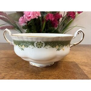Vintage Paragon Lynwood‎ Green Floral Double-Handled Soup Bowl MCM Dining Retro